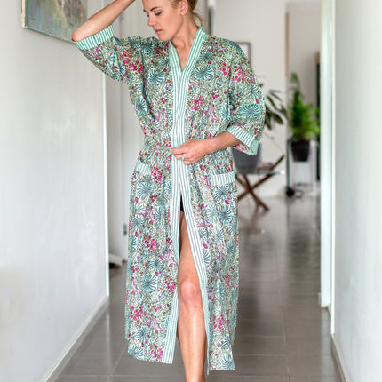 Linen Connections Frida Cotton Kimono Bathrobe Valentines Day Gift Turkish Cardigan Nightwear Dressing Gown Beach Bikini Summer CK156
