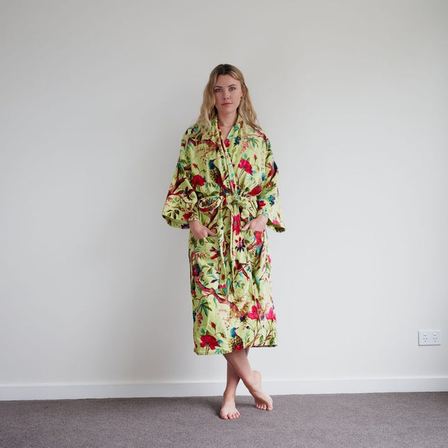 Linen Connections Frida Floral Cotton Velvet Kimono Bathrobe Gift for her, Bridal Robes CK86