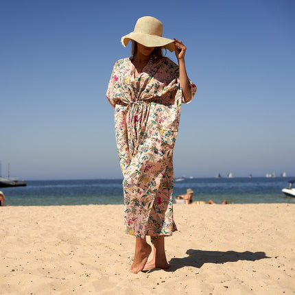 Cotton Kaftan, Caftan, Maxi Dress, Kimono, Cotton Dress, Caridgan, Mother's Day, Gift Maternity Gown - White Floral Anthro