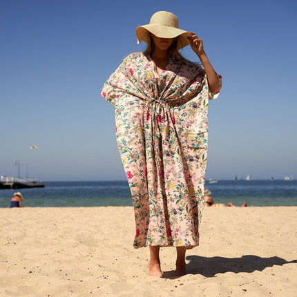 Cotton Kaftan, Caftan, Maxi Dress, Kimono, Cotton Dress, Caridgan, Mother's Day, Gift Maternity Gown - White Floral Anthro