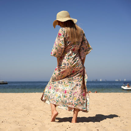 Cotton Kaftan, Caftan, Maxi Dress, Kimono, Cotton Dress, Caridgan, Mother's Day, Gift Maternity Gown - White Floral Anthro