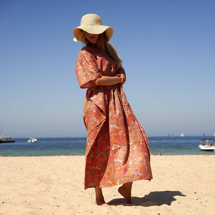Cotton Kaftan, Caftan, Maxi Dress, Kimono, Cotton Dress, Caridgan, Mother's Day, Gift Maternity Gown - White Floral Anthro