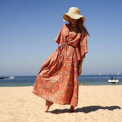 Cotton Kaftan, Caftan, Maxi Dress, Kimono, Cotton Dress, Caridgan, Mother's Day, Gift Maternity Gown - White Floral Anthro