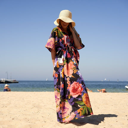 Cotton Kaftan, Caftan, Maxi Dress, Kimono, Cotton Dress, Caridgan, Mother's Day, Gift Maternity Gown - White Floral Anthro