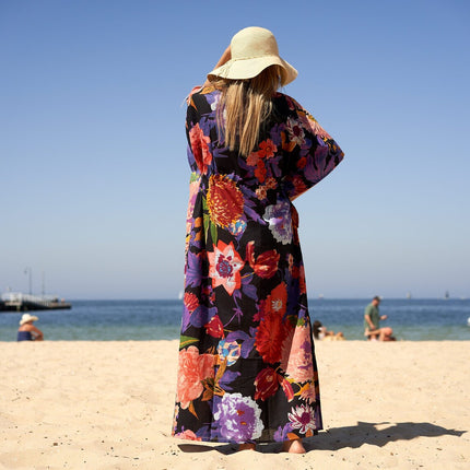 Cotton Kaftan, Caftan, Maxi Dress, Kimono, Cotton Dress, Caridgan, Mother's Day, Gift Maternity Gown - White Floral Anthro
