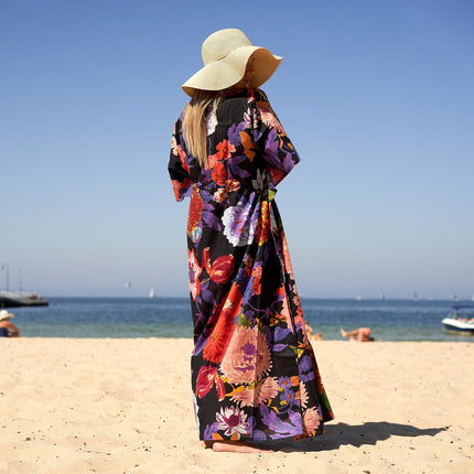 Cotton Kaftan, Caftan, Maxi Dress, Kimono, Cotton Dress, Caridgan, Mother's Day, Gift Maternity Gown - White Floral Anthro
