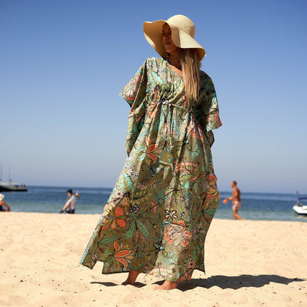 Cotton Kaftan, Caftan, Maxi Dress, Kimono, Cotton Dress, Caridgan, Mother's Day, Gift Maternity Gown - White Floral Anthro