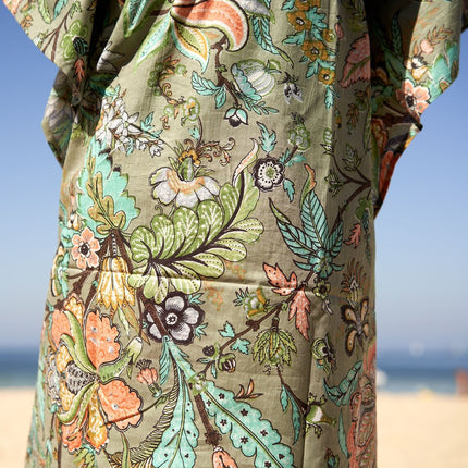 Cotton Kaftan, Caftan, Maxi Dress, Kimono, Cotton Dress, Caridgan, Mother's Day, Gift Maternity Gown - White Floral Anthro