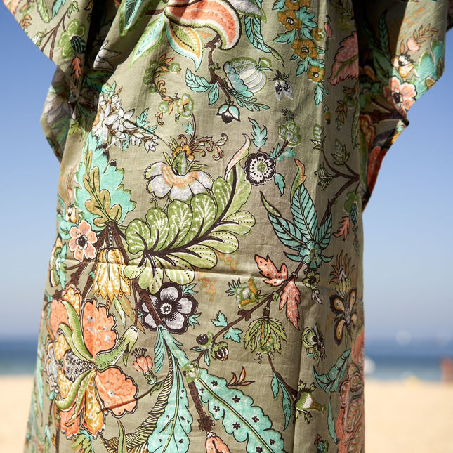 Cotton Kaftan, Caftan, Maxi Dress, Kimono, Cotton Dress, Caridgan, Mother's Day, Gift Maternity Gown - White Floral Anthro