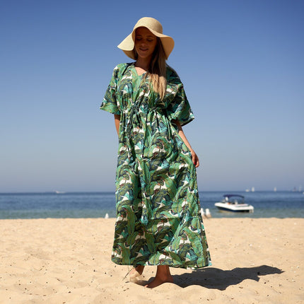 Cotton Kaftan, Caftan, Maxi Dress, Kimono, Cotton Dress, Caridgan, Mother's Day, Gift Maternity Gown - White Floral Anthro