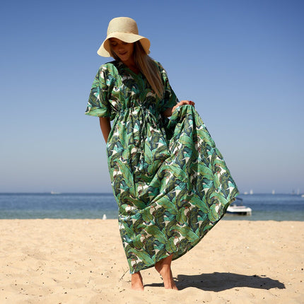 Cotton Kaftan, Caftan, Maxi Dress, Kimono, Cotton Dress, Caridgan, Mother's Day, Gift Maternity Gown - White Floral Anthro