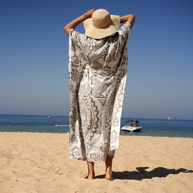 Cotton Kaftan, Caftan, Maxi Dress, Kimono, Cotton Dress, Caridgan, Mother's Day, Gift Maternity Gown - White Floral Anthro