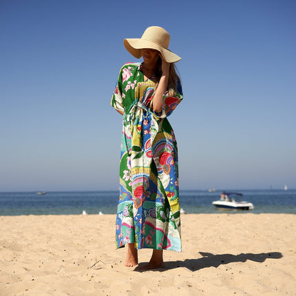 Cotton Kaftan, Caftan, Maxi Dress, Kimono, Cotton Dress, Caridgan, Mother's Day, Gift Maternity Gown - White Floral Anthro
