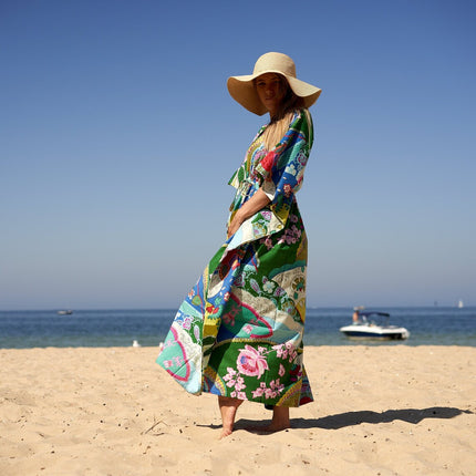 Cotton Kaftan, Caftan, Maxi Dress, Kimono, Cotton Dress, Caridgan, Mother's Day, Gift Maternity Gown - White Floral Anthro