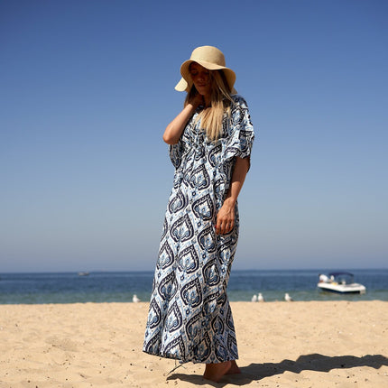 Cotton Kaftan, Caftan, Maxi Dress, Kimono, Cotton Dress, Caridgan, Mother's Day, Gift Maternity Gown - White Floral Anthro