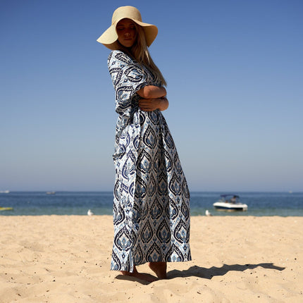 Cotton Kaftan, Caftan, Maxi Dress, Kimono, Cotton Dress, Caridgan, Mother's Day, Gift Maternity Gown - White Floral Anthro