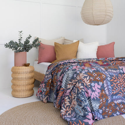 Kantha Quilt Indian Quilt Block Print Quilt Bedspread Bohemian Boho Cotton Throw Quilt Handmade Blanket Doona King Size