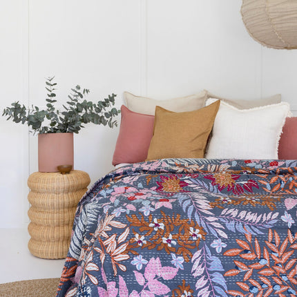 Kantha Quilt Indian Quilt Block Print Quilt Bedspread Bohemian Boho Cotton Throw Quilt Handmade Blanket Doona King Size