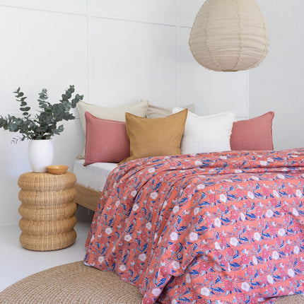 Kantha Quilt Indian Quilt Block Print Quilt Bedspread Bohemian Boho Cotton Throw Quilt Handmade Blanket Doona King Size