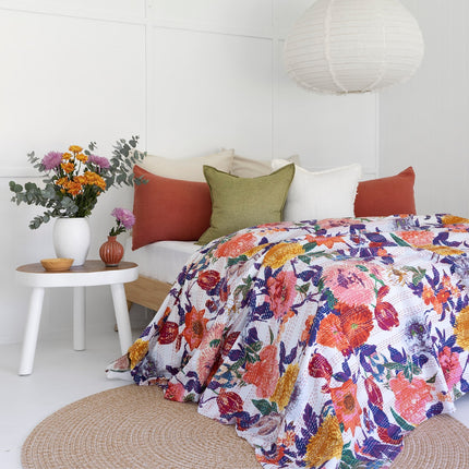 Kantha Quilt Indian Quilt Block Print Quilt Bedspread Bohemian Boho Cotton Throw Quilt Handmade Blanket Doona King Size