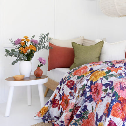 Kantha Quilt Indian Quilt Block Print Quilt Bedspread Bohemian Boho Cotton Throw Quilt Handmade Blanket Doona King Size