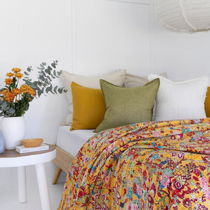 Kantha Quilt Indian Quilt Block Print Quilt Bedspread Bohemian Boho Cotton Throw Quilt Handmade Blanket Doona King Size