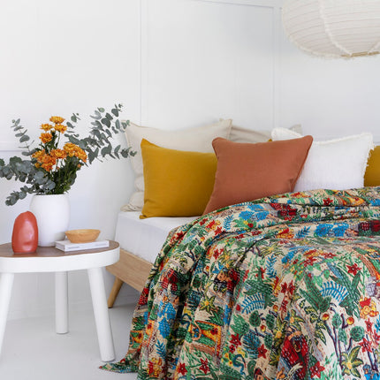 Kantha Quilt Indian Quilt Block Print Quilt Bedspread Bohemian Boho Cotton Throw Quilt Handmade Blanket Doona King Size