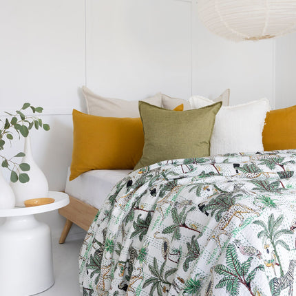 Kantha Quilt Indian Quilt Block Print Quilt Bedspread Bohemian Boho Cotton Throw Quilt Handmade Blanket Doona King Size