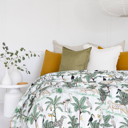 Kantha Quilt Indian Quilt Block Print Quilt Bedspread Bohemian Boho Cotton Throw Quilt Handmade Blanket Doona King Size