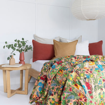 Kantha Quilt Indian Quilt Block Print Quilt Bedspread Bohemian Boho Cotton Throw Quilt Handmade Blanket Doona King Size