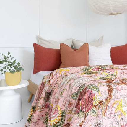 Kantha Quilt Indian Quilt Block Print Quilt Bedspread Bohemian Boho Cotton Throw Quilt Handmade Blanket Doona King Size