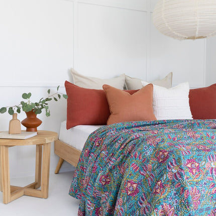 Kantha Quilt Indian Quilt Block Print Quilt Bedspread Bohemian Boho Cotton Throw Quilt Handmade Blanket Doona King Size