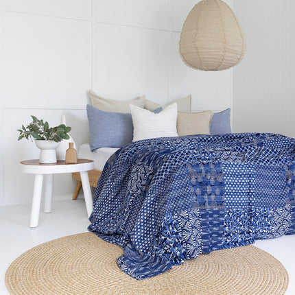 Kantha Quilt Indian Quilt Block Print Quilt Bedspread Bohemian Boho Cotton Throw Quilt Handmade Blanket Doona King Size