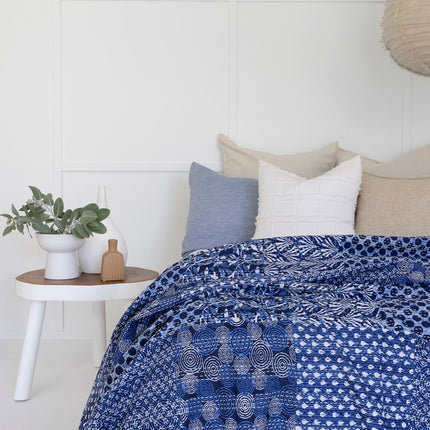 Kantha Quilt Indian Quilt Block Print Quilt Bedspread Bohemian Boho Cotton Throw Quilt Handmade Blanket Doona King Size