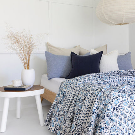 Kantha Quilt Indian Quilt Block Print Quilt Bedspread Bohemian Boho Cotton Throw Quilt Handmade Blanket Doona King Size