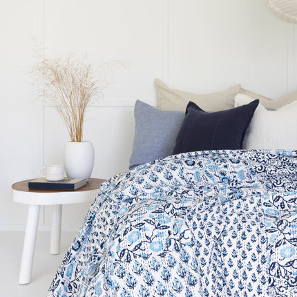 Kantha Quilt Indian Quilt Block Print Quilt Bedspread Bohemian Boho Cotton Throw Quilt Handmade Blanket Doona King Size