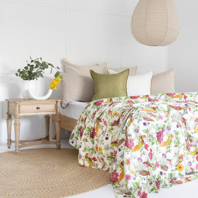 Kantha Quilt Indian Quilt Block Print Quilt Bedspread Bohemian Boho Cotton Throw Quilt Handmade Blanket Doona King Size