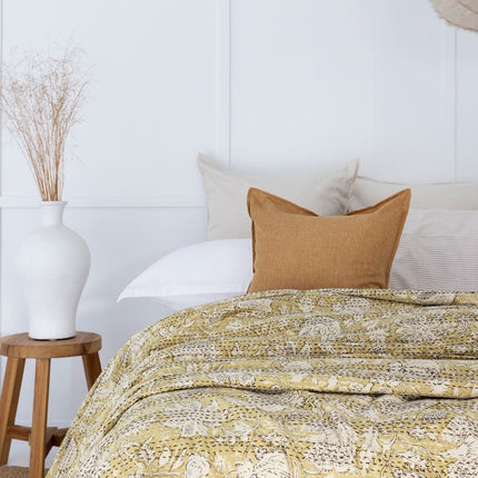 Kantha Quilt Indian Quilt Block Print Quilt Bedspread Bohemian Boho Cotton Throw Quilt Handmade Blanket Doona King Size