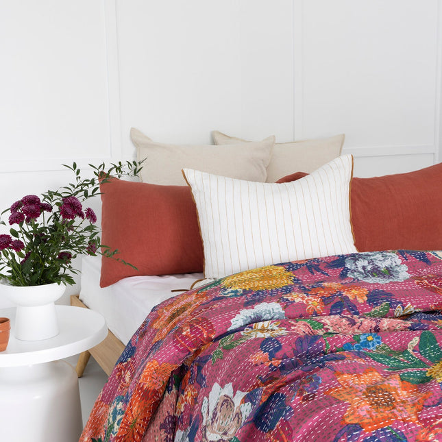 Kantha Quilt Indian Quilt Block Print Quilt Bedspread Bohemian Boho Cotton Throw Quilt Handmade Blanket Doona King Size