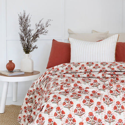 Kantha Quilt Indian Quilt Block Print Quilt Bedspread Bohemian Boho Cotton Throw Quilt Handmade Blanket Doona King Size