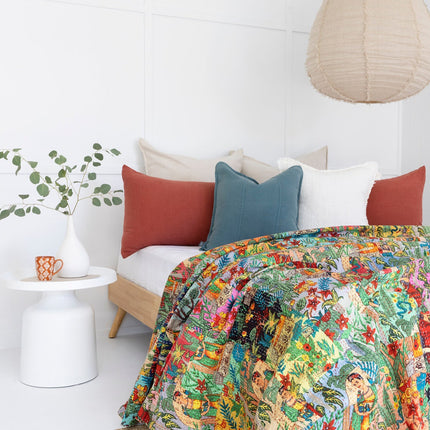 Kantha Quilt Indian Quilt Block Print Quilt Bedspread Bohemian Boho Cotton Throw Quilt Handmade Blanket Doona King Size