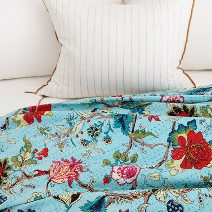 Kantha Quilt Indian Quilt Block Print Quilt Bedspread Bohemian Boho Cotton Throw Quilt Handmade Blanket Doona King Size