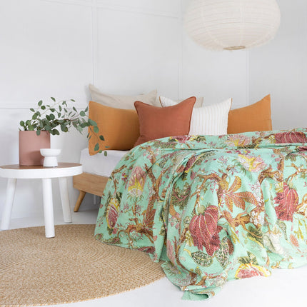 Kantha Quilt Indian Quilt Block Print Quilt Bedspread Bohemian Boho Cotton Throw Quilt Handmade Blanket Doona King Size