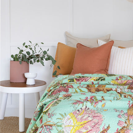 Kantha Quilt Indian Quilt Block Print Quilt Bedspread Bohemian Boho Cotton Throw Quilt Handmade Blanket Doona King Size