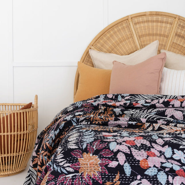 Kantha Quilt Indian Quilt Block Print Quilt Bedspread Bohemian Boho Cotton Throw Quilt Handmade Blanket Doona King Size