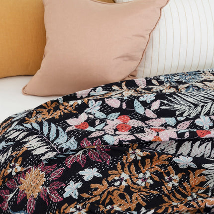 Kantha Quilt Indian Quilt Block Print Quilt Bedspread Bohemian Boho Cotton Throw Quilt Handmade Blanket Doona King Size