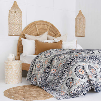 Kantha Quilt Indian Quilt Block Print Quilt Bedspread Bohemian Boho Cotton Throw Quilt Handmade Blanket Doona King Size