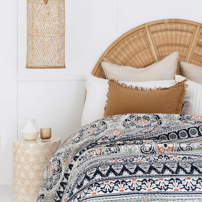 Kantha Quilt Indian Quilt Block Print Quilt Bedspread Bohemian Boho Cotton Throw Quilt Handmade Blanket Doona King Size