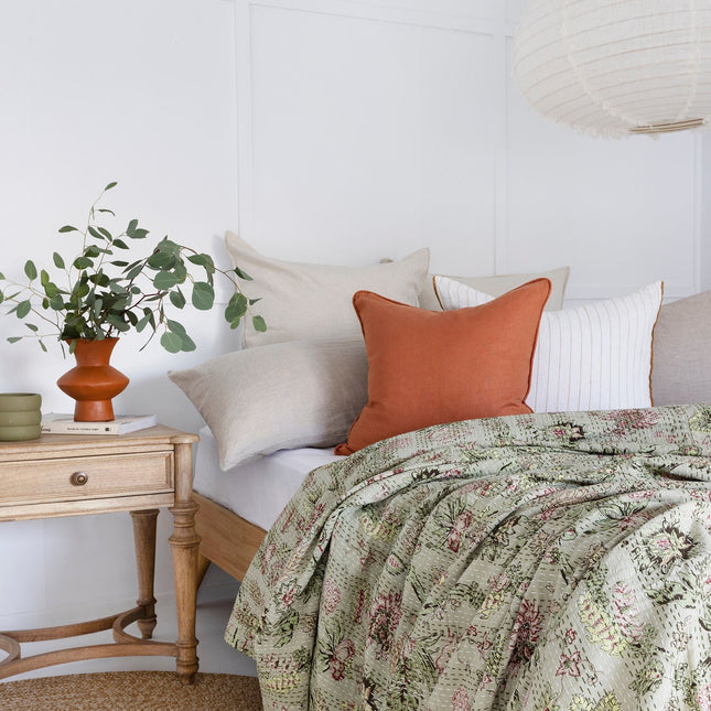 Kantha Quilt Indian Quilt Block Print Quilt Bedspread Bohemian Boho Cotton Throw Quilt Handmade Blanket Doona King Size