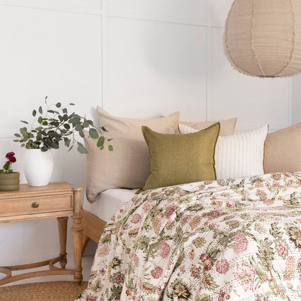 Kantha Quilt Indian Quilt Block Print Quilt Bedspread Bohemian Boho Cotton Throw Quilt Handmade Blanket Doona King Size